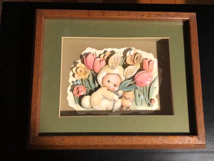 イースターバニーと春の花のシャドーボックス