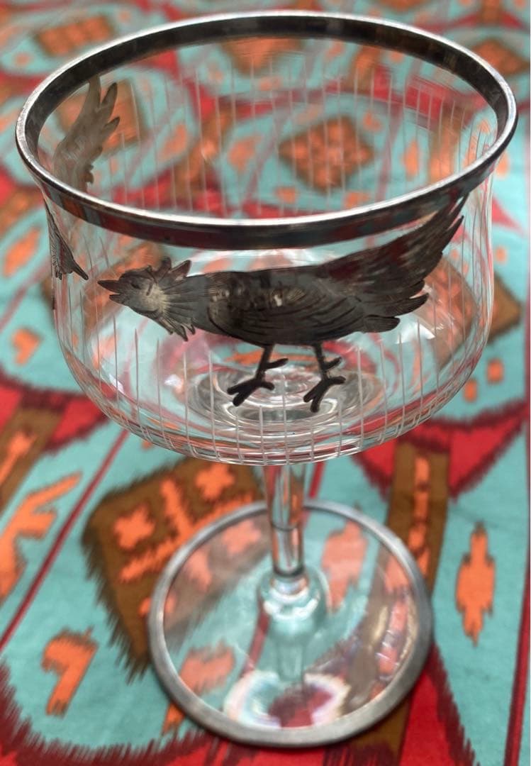 アンティーク ビンテージ 骨董 シルバー オーバーレイ クリスタル グラス 銀巻