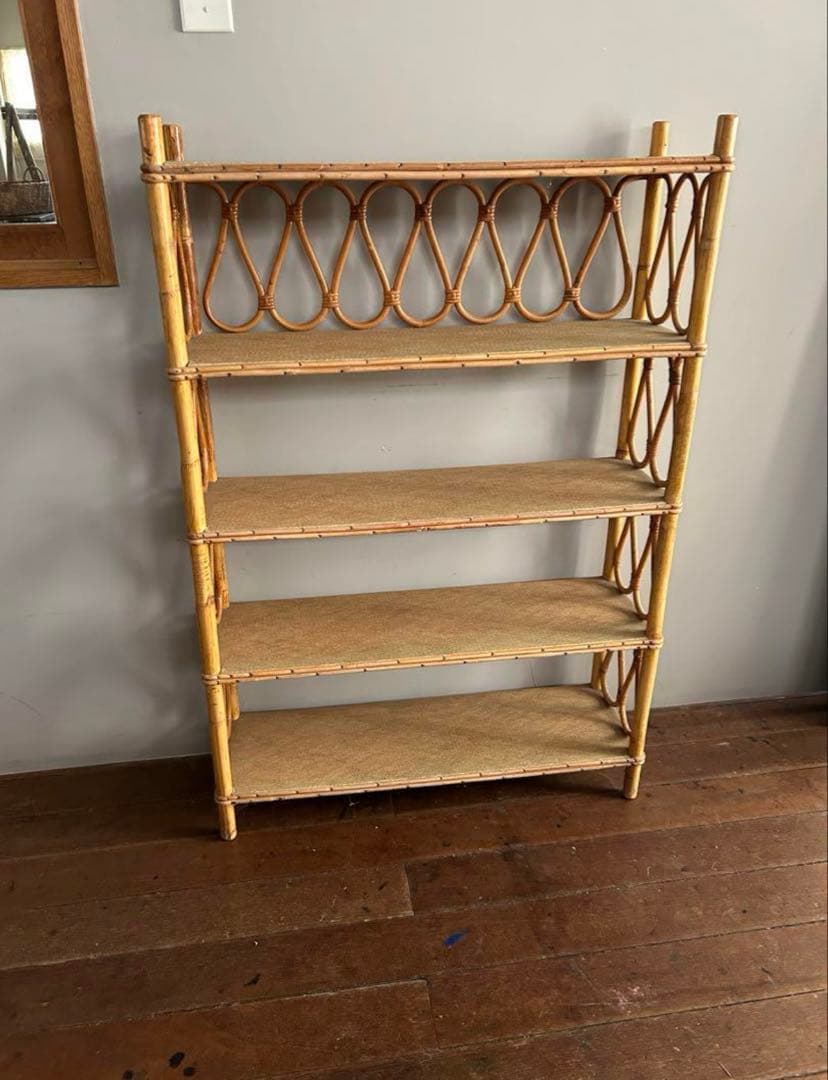 フランスアンティークラタン4段オープンシェルフ