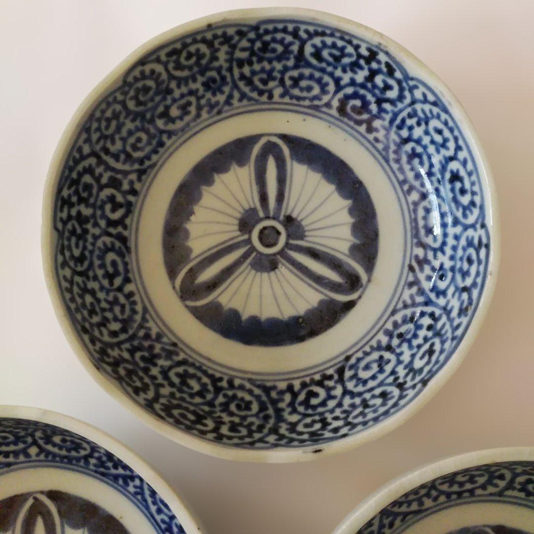 古伊万里 染付 蛸唐草文皿 三客 なます皿 くらわんか 筒江窯 アンティーク