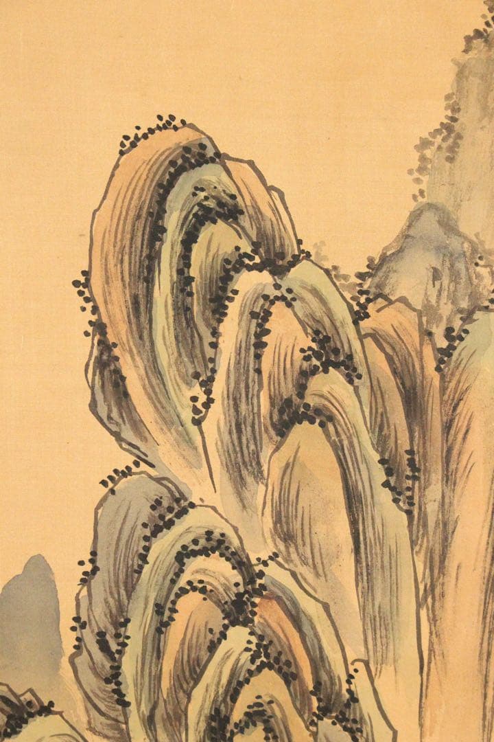 No5238 掛軸　倉山画院　山水図　絹本着色　唐物　中国画　古美術　送料無料