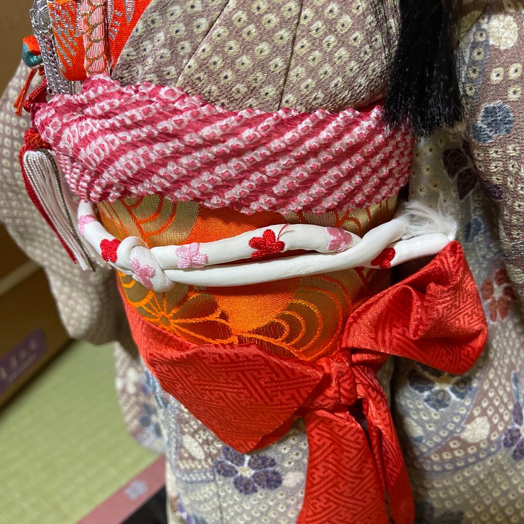ほぼ新品⭐︎未使用　市松人形 女の子　節句　多色花柄着物 黒髪　日本　伝統工芸品