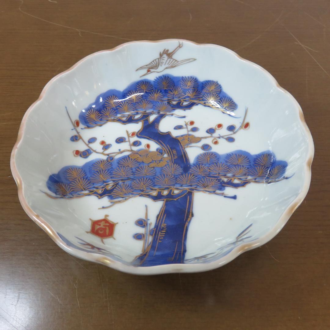 なます皿 5枚 金彩 松竹梅 色絵付 鶴亀