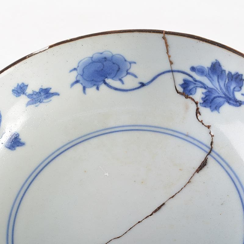 伊万里焼　古伊万里　染付　花文鉢　金継ぎ直し　桐箱付　V　R5888