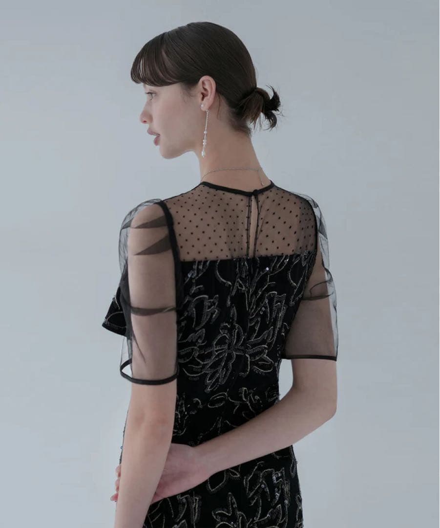 LEJA ドットチュールフラワースパンコールIラインワンピースドレス ブラックM