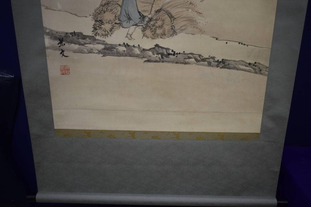 真作/景文/人物収穫図/農耕図/布袋屋掛軸HI-55
