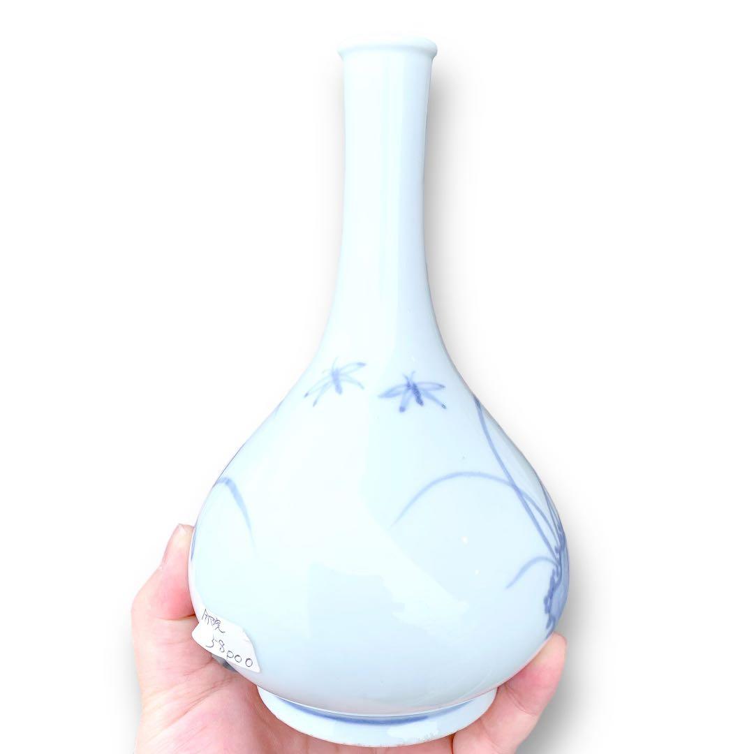 李朝 染付 染め付け 花瓶 一輪挿し トンボ 蜻蛉 朝鮮 骨董 美術 岩 草