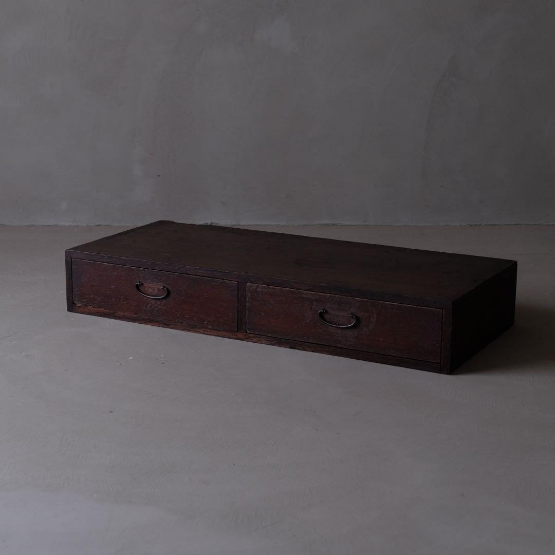 杉材 ２杯抽斗付き展示台　花台 置床 小引き出し ローボード 古家具 古道具