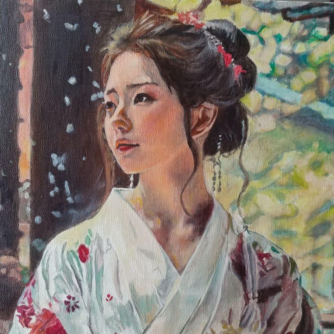 女性の肖像 油彩画 着物 8号 F8 油絵 人物画#2