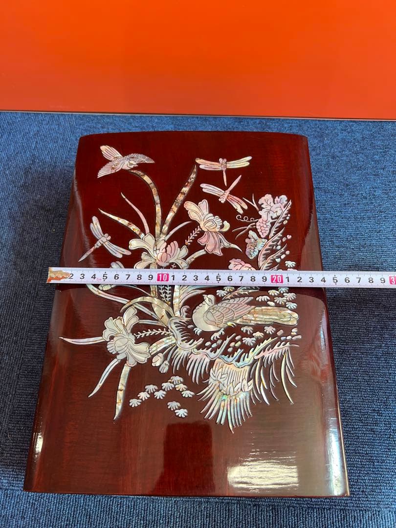 869 小物入れ　螺鈿細工 　貝細工　木製　インテリア　木箱　美術品　未使用