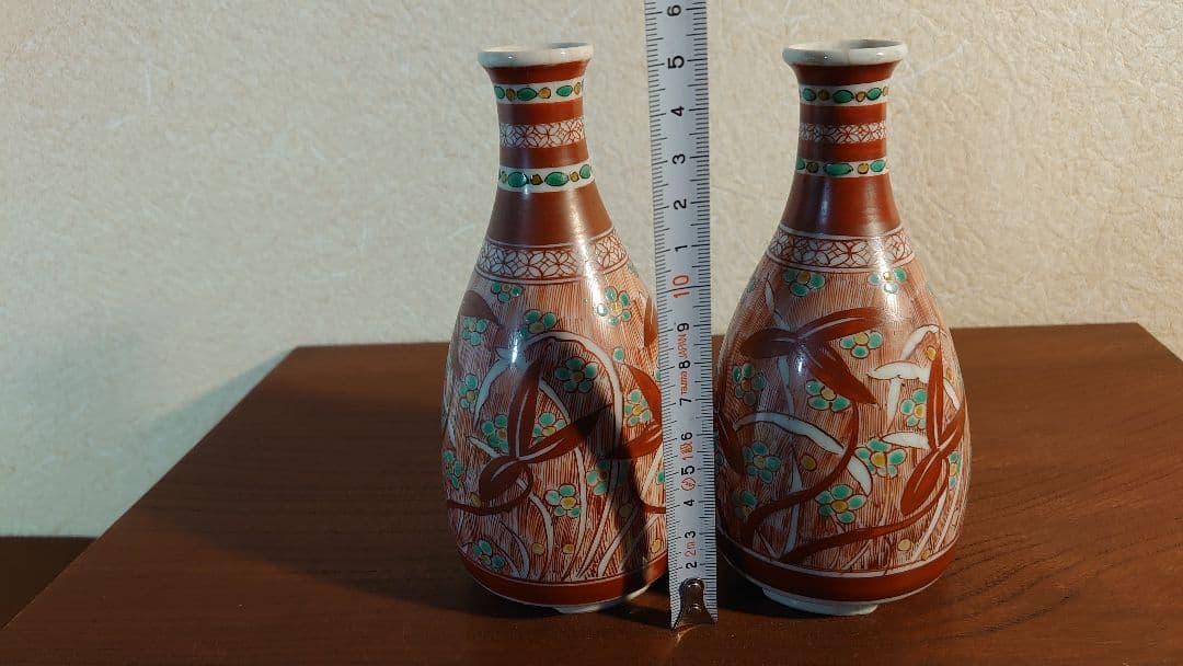 九谷焼 九谷 古九谷　飯田屋　宮本屋窯　赤絵　華草の図　江戸期　2客