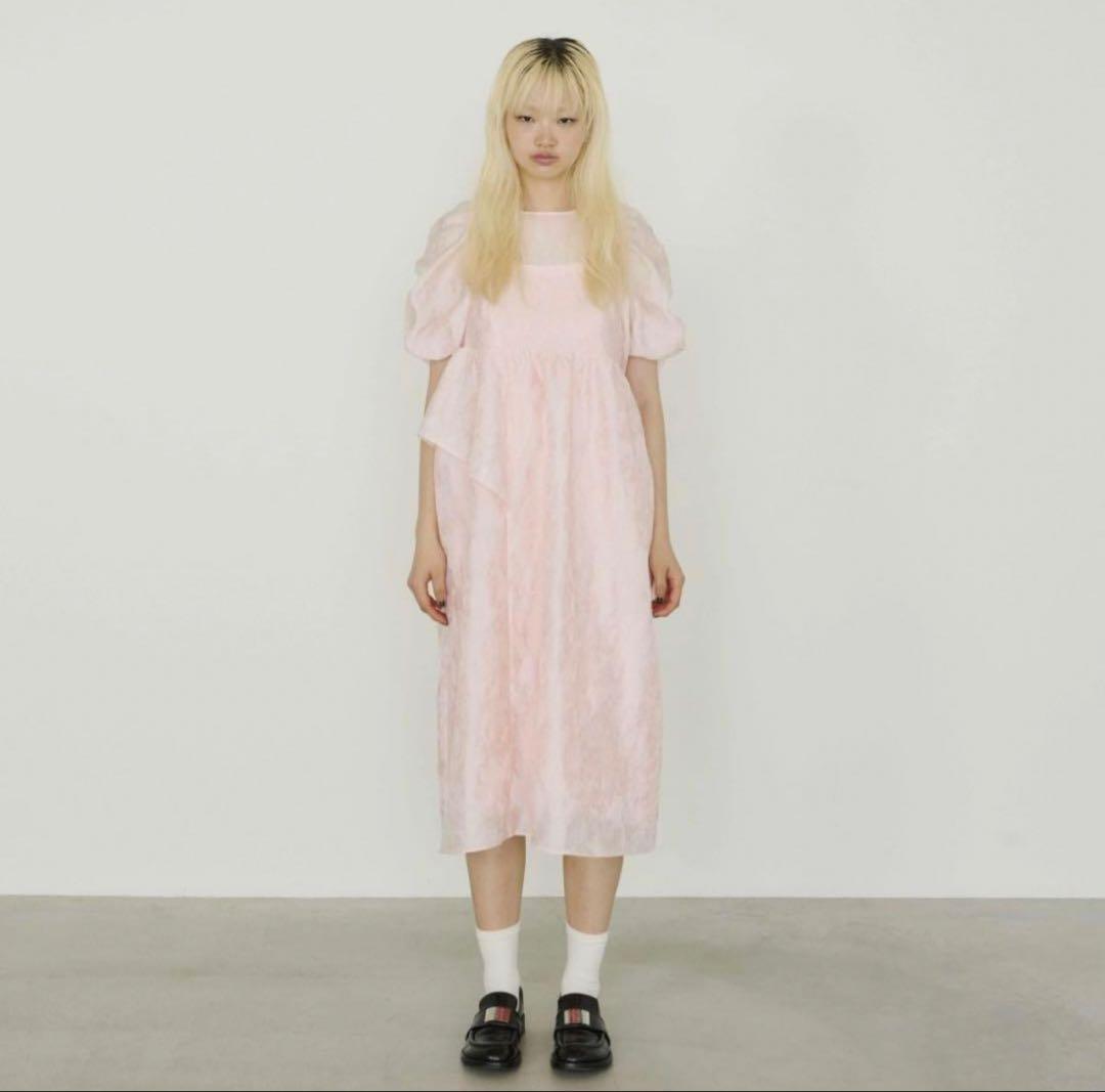 ANDRESD バブルスリーブジャガードドレス sサイズ