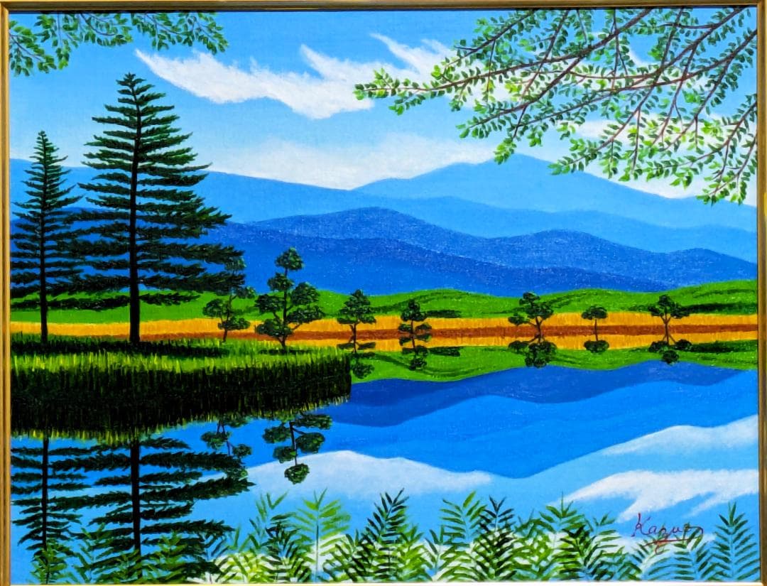 ★知床の湖・肉筆油彩画・F6キャンバス