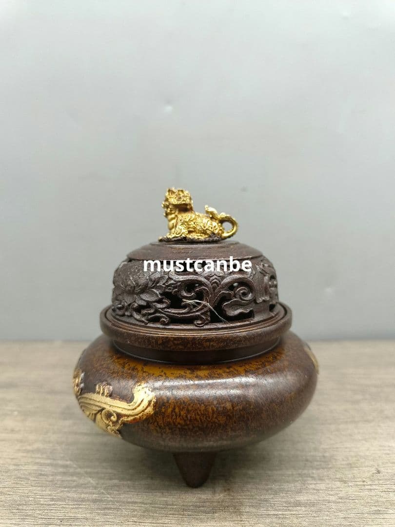 銅製 チ龍獅蓋香炉 室内檀香炉 香道具茶道具 工芸品 置物