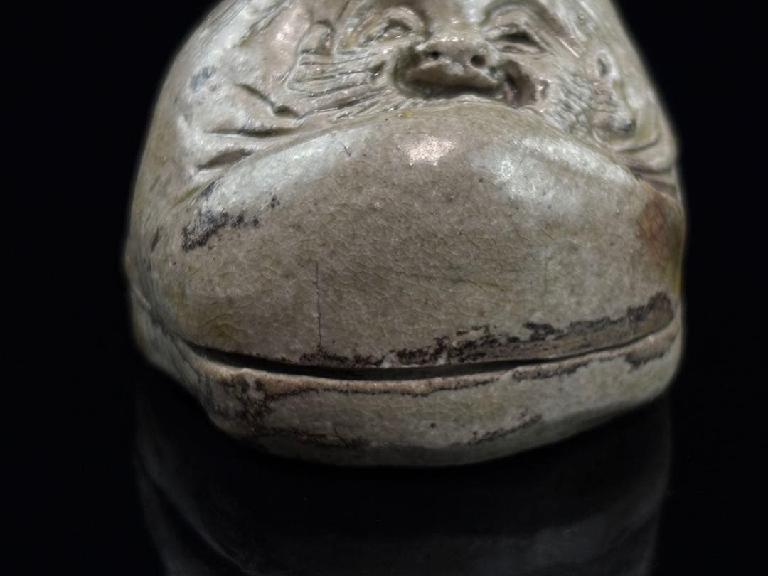 江戸末期 瀬戸焼名工【加藤春岱】古御深井 寿老人 香合 共箱 R7112338