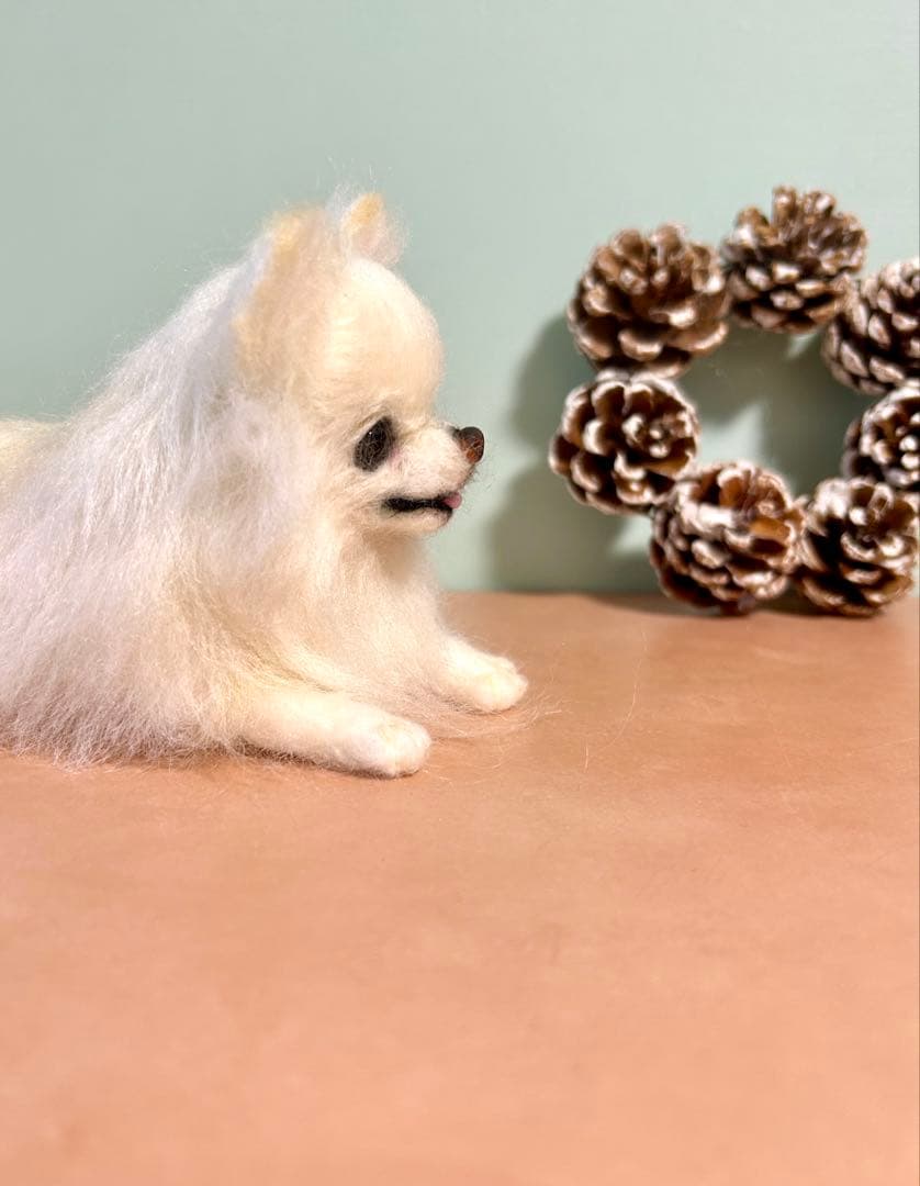 羊毛フェルト　にこにこチワワちゃホワイト