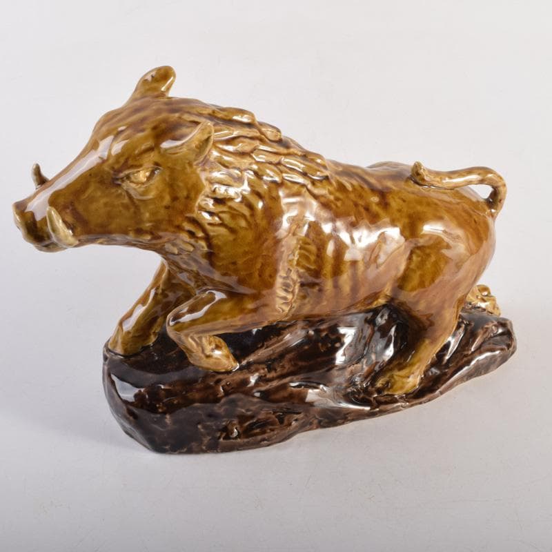 九谷焼　人間国宝　三代徳田八十吉作　猪　干支置物　C　8299