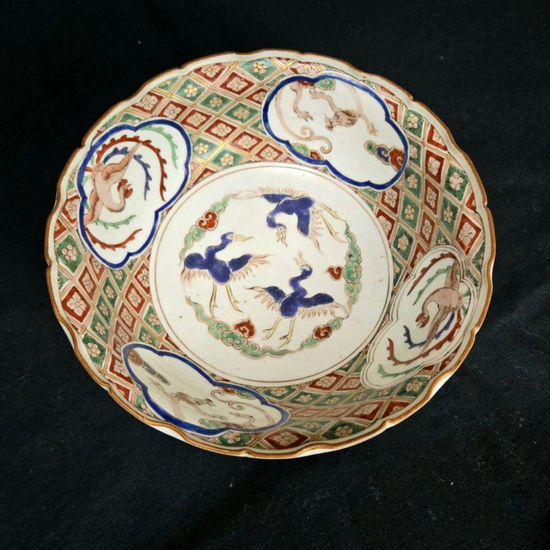 23-545 古伊万里色絵金彩　海鵜紋様深鉢