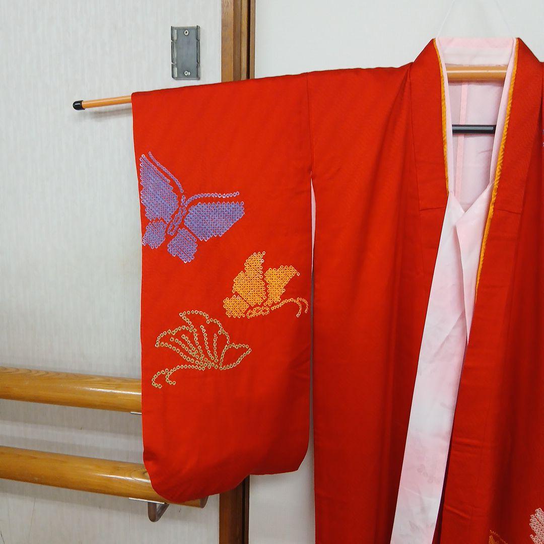 極上の逸品 正絹蝶々の絞り　七五三　七歳　ハーフ成人式　ほぼ未使用