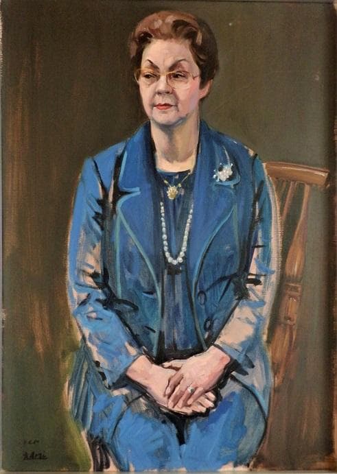 ★油彩画 新井秀一郎「青衣婦人像」サイン P30号★特賞受賞作品　1975年制作