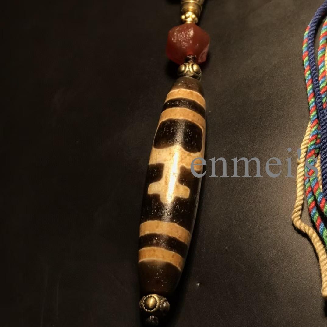 旧蔵チベット・古瑪瑙薬師珠念珠108粒×宝瓶天珠ネックレス・仏珠・文房具・古仏具