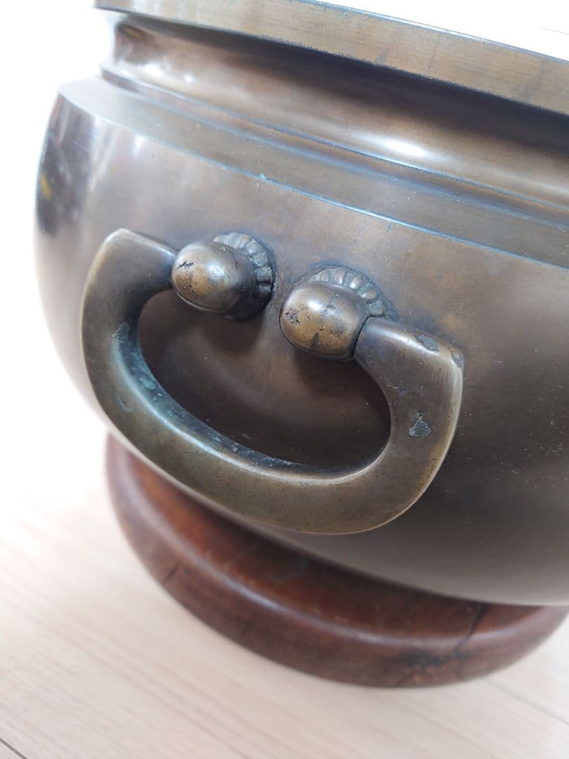 古銅　時代物　梅銀象嵌　瓶掛　大火鉢