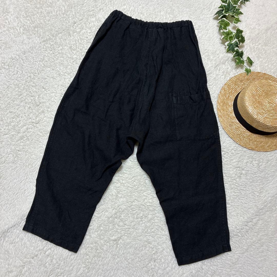 vlas blomme ワークリネンサルエルパンツ　ブラック　チャコール