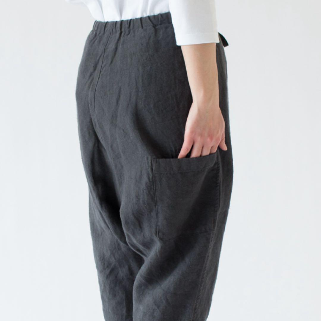 vlas blomme ワークリネンサルエルパンツ　ブラック　チャコール