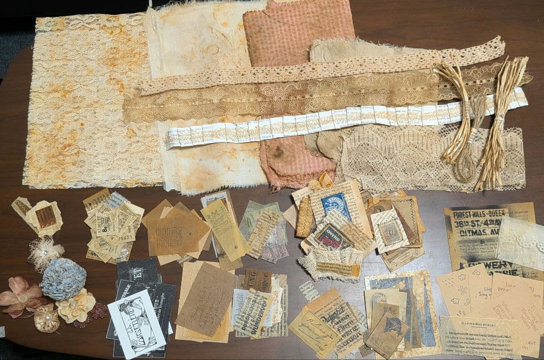 ジャンクジャーナル素材　140点　サビ染め　コーヒー染め　アンティーク Z39