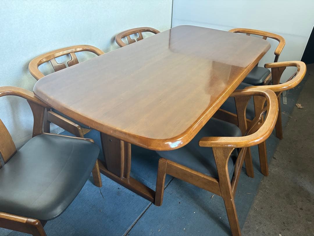 ダークブラウン木製ダイニングテーブルと椅子6脚セット 岐阜県揖斐郡池田町まで