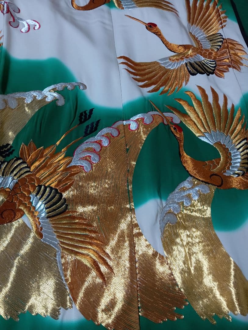海外コレクター向きＪAＰAＮジャパン日本女性用特大雅金襴豪華刺繍鶴絵図柄和装着物