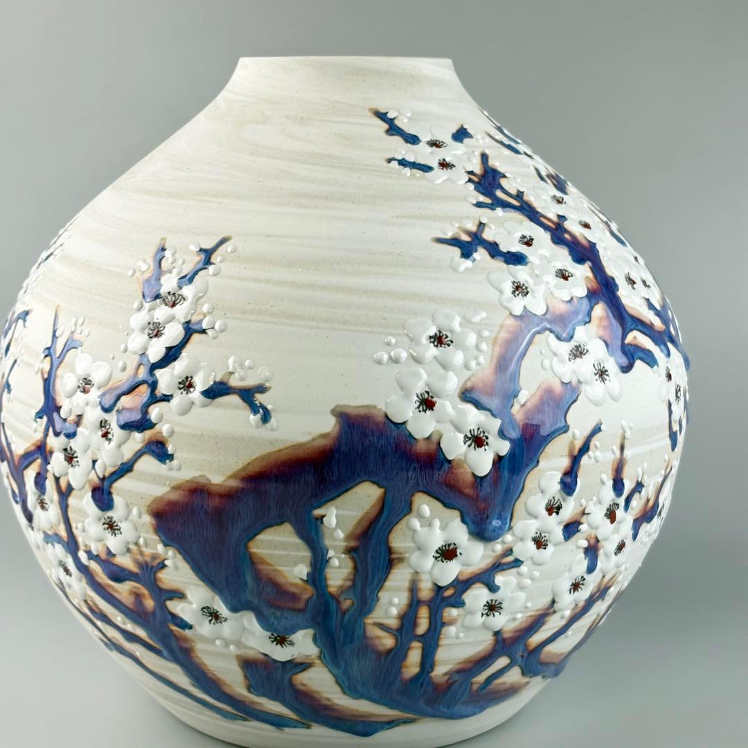 中国美術 景徳鎮 熊軍作 色絵 花瓶 花器