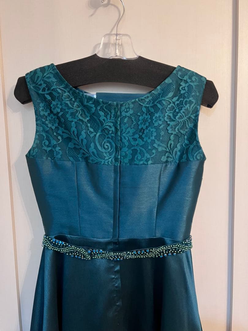 美品 TWEED レース装飾ドレス グリーン 7号 演奏会 発表会 結婚式