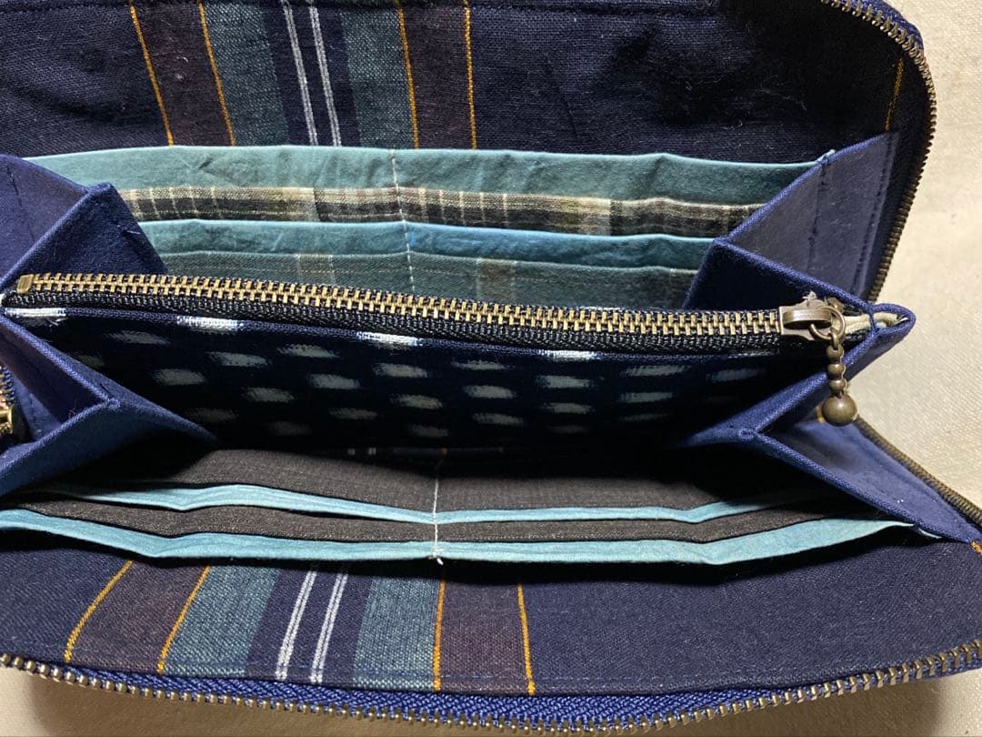 ◆手作り【長財布】藍染　型染　古布