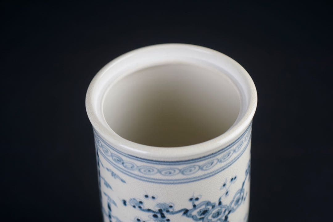 加藤唐三郎 造 染付 松竹梅 細水指 共箱 茶道具 中置