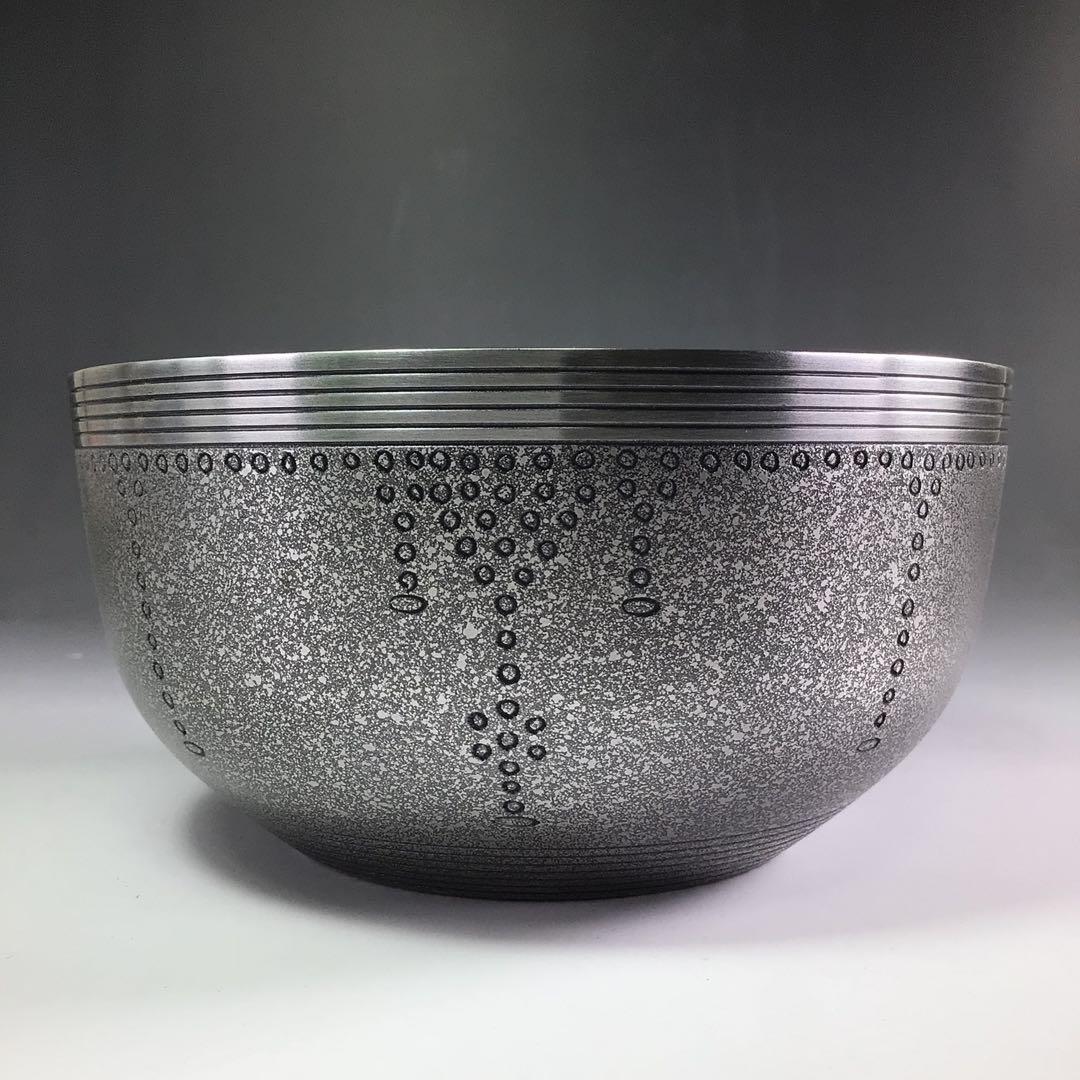 Ｒ５６６　建水　金属製『金谷宗林造』『瓔珞彫』『茶こぼし』　共箱　茶道具