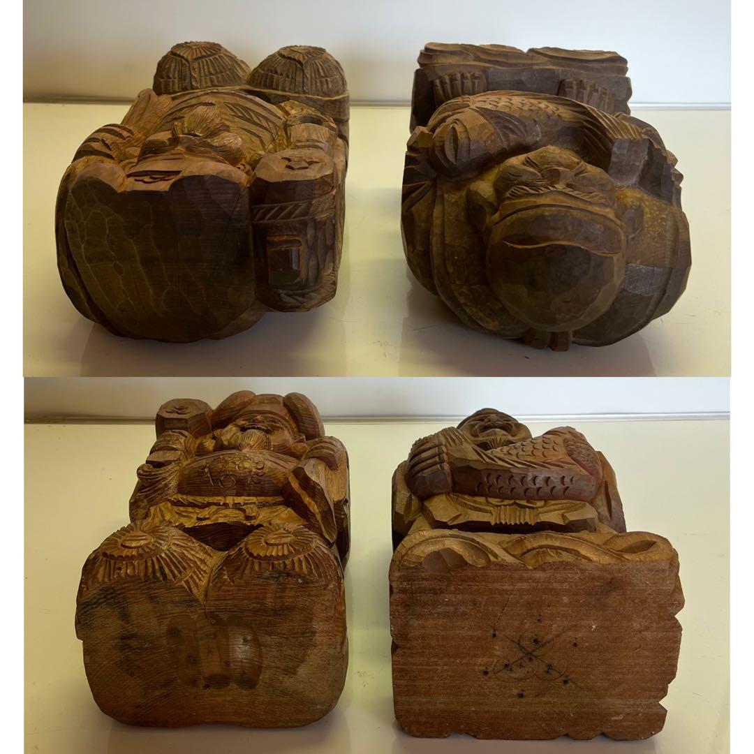 明治期 木彫 恵比寿大黒像 一対 商売繁盛 福神像 高さ35cm◎古美術 庵々