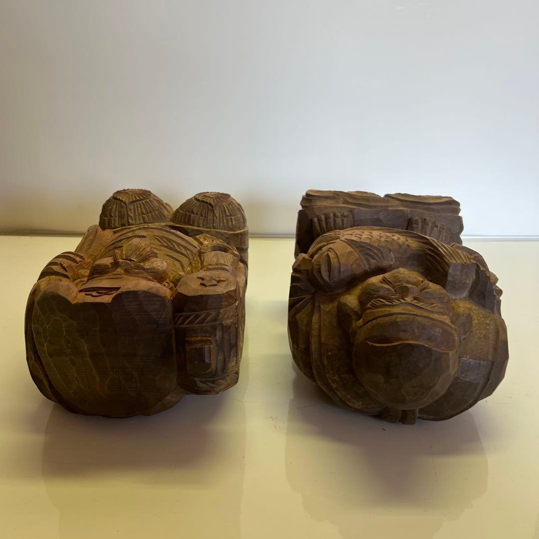 明治期 木彫 恵比寿大黒像 一対 商売繁盛 福神像 高さ35cm◎古美術 庵々