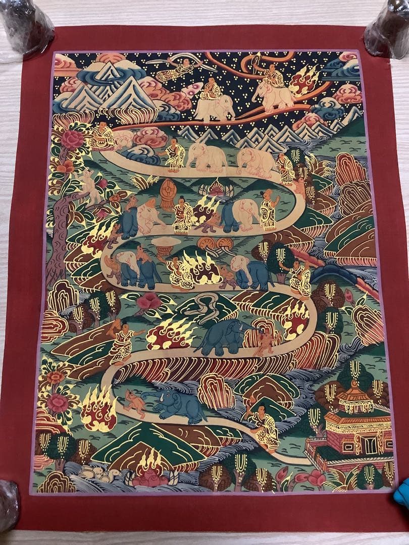 《 チベット密教　新品　1点物 》 手描き　曼荼羅　天国への道　仏画　仏教　g7