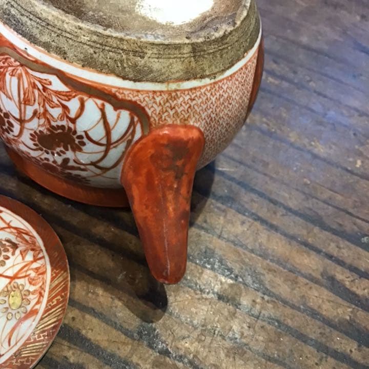 小野窯　赤絵細密唐人画急須　江戸時代