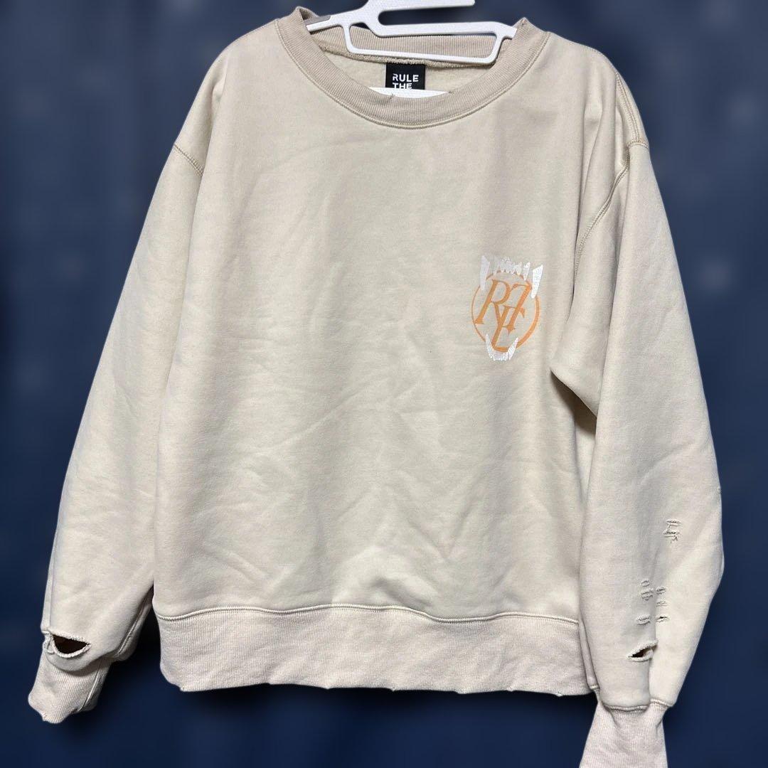 ☆セールRULE THE FATE ダメージ加工 裏起毛スウェット ベージュ