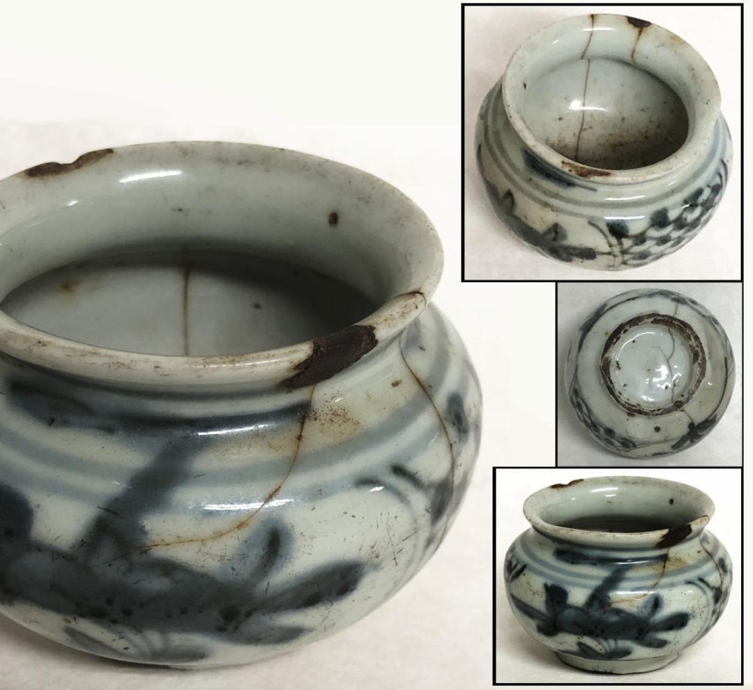 明時代 呉須染付唐草紋様小壷 青花 ウブ品 発掘品焼物 入手困難 WWTT193