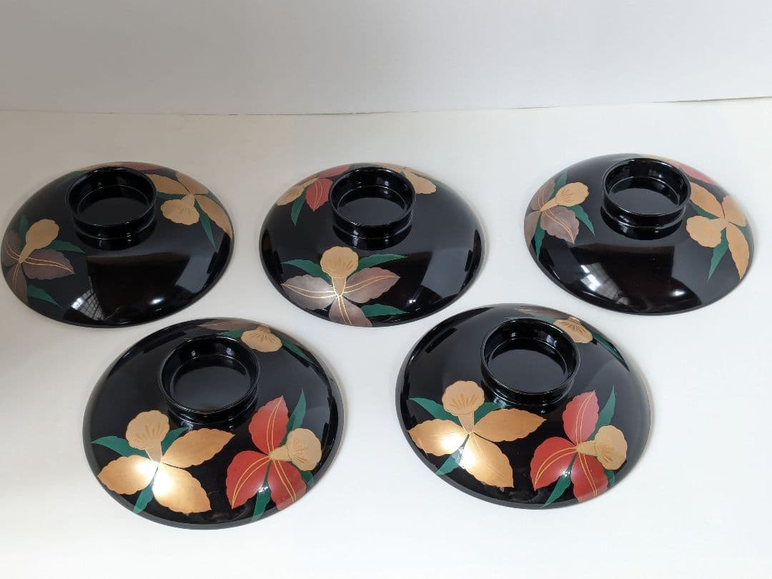 【未使用】本漆仕上げ　時代椀　会津塗　黒　芙蓉　吸物椀　三越　伝統漆器　5客