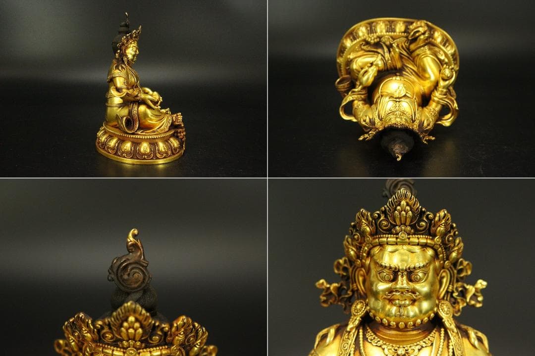 中国美術 銅鍍金黄財寶天王 永楽年製 文字 チベット仏 仏教(HA526)