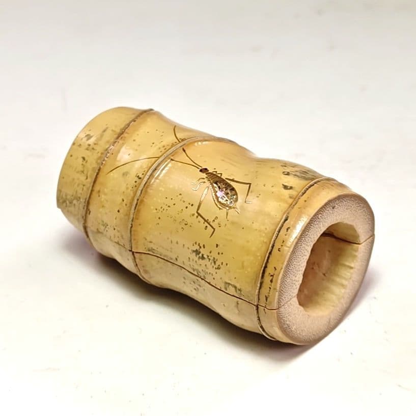 イ914 香合『中村湖彩作』『鈴虫蒔絵　布袋竹香合　共箱』茶道具