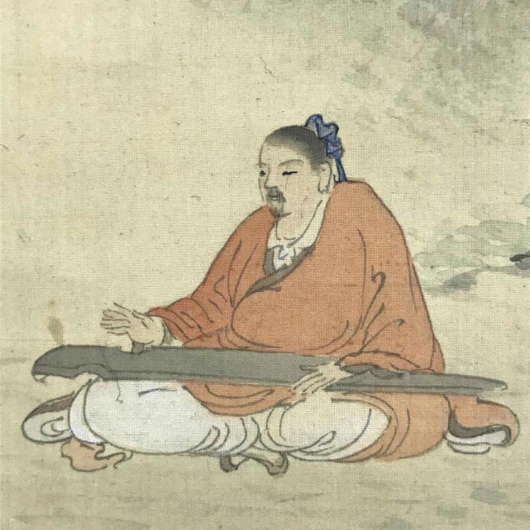 真作/翠村/竹林琴弾図/山水図/竹林山水図/掛軸/名家伝来/AD-880