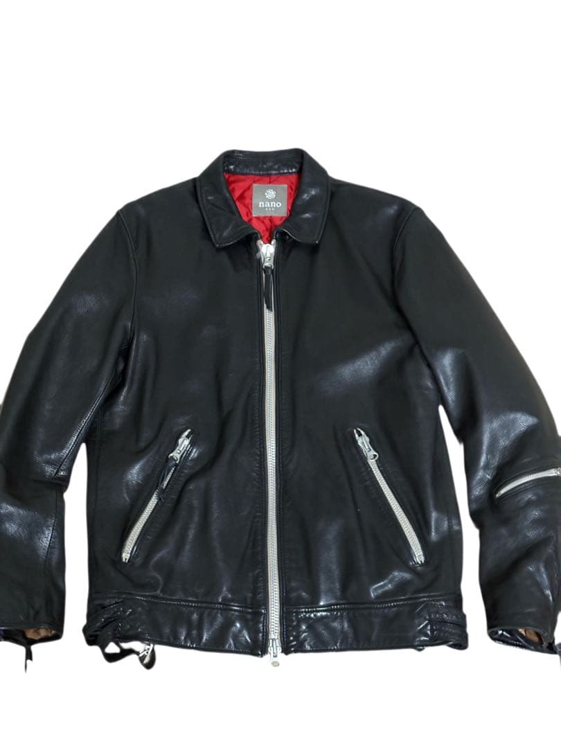 nano universe ブラックレザーシングルライダースジャケットXL