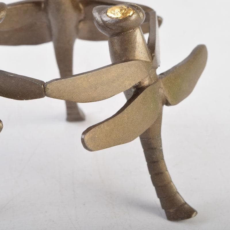 茶道具　加賀象嵌匠　本江敏彦作　唐銅　蜻蛉蓋置　共箱　V　9224