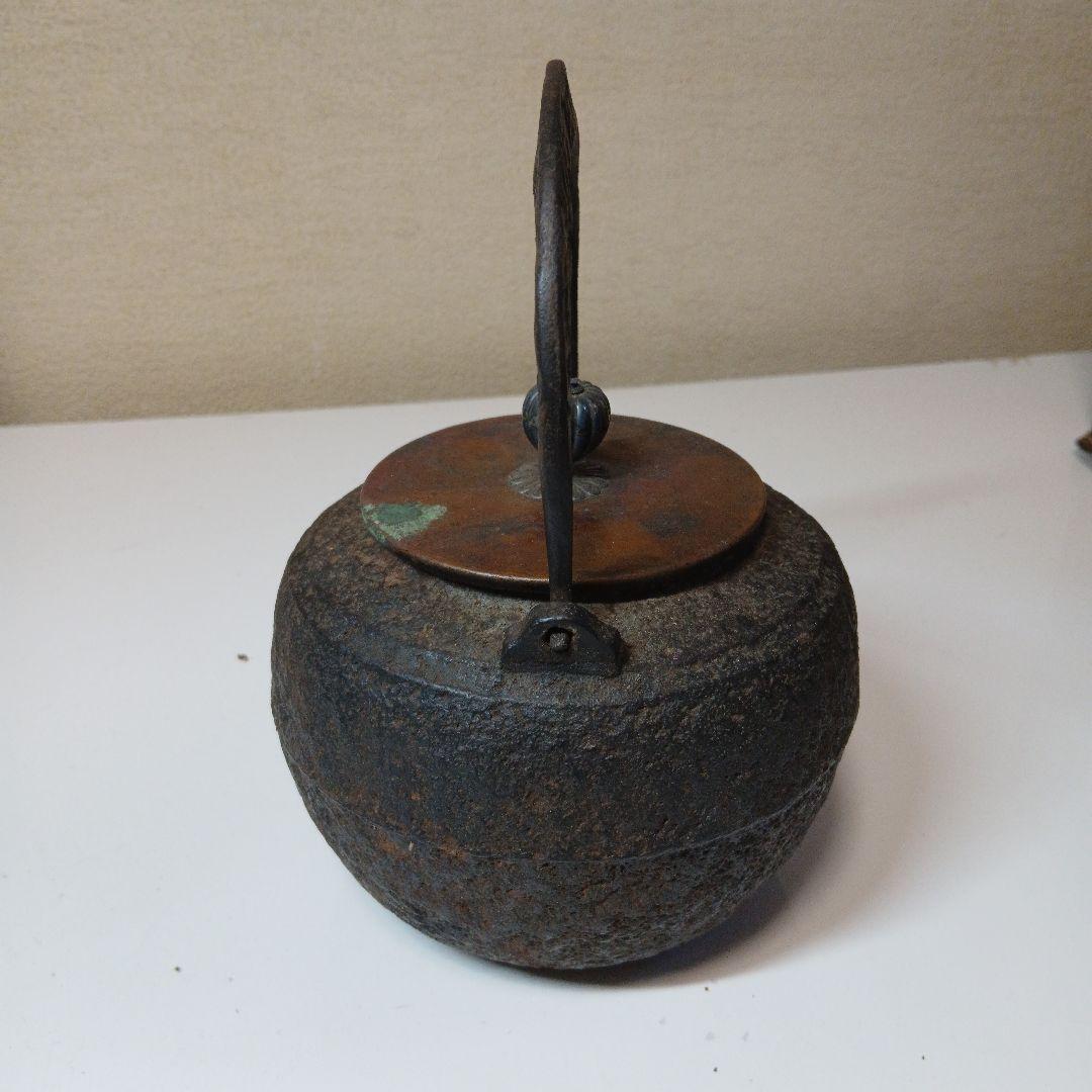 1*0様 金寿堂 雨宮宗 作 鉄瓶 手取形鉄瓶 煎茶道具 骨董品 銅蓋銀摘 小ぶ