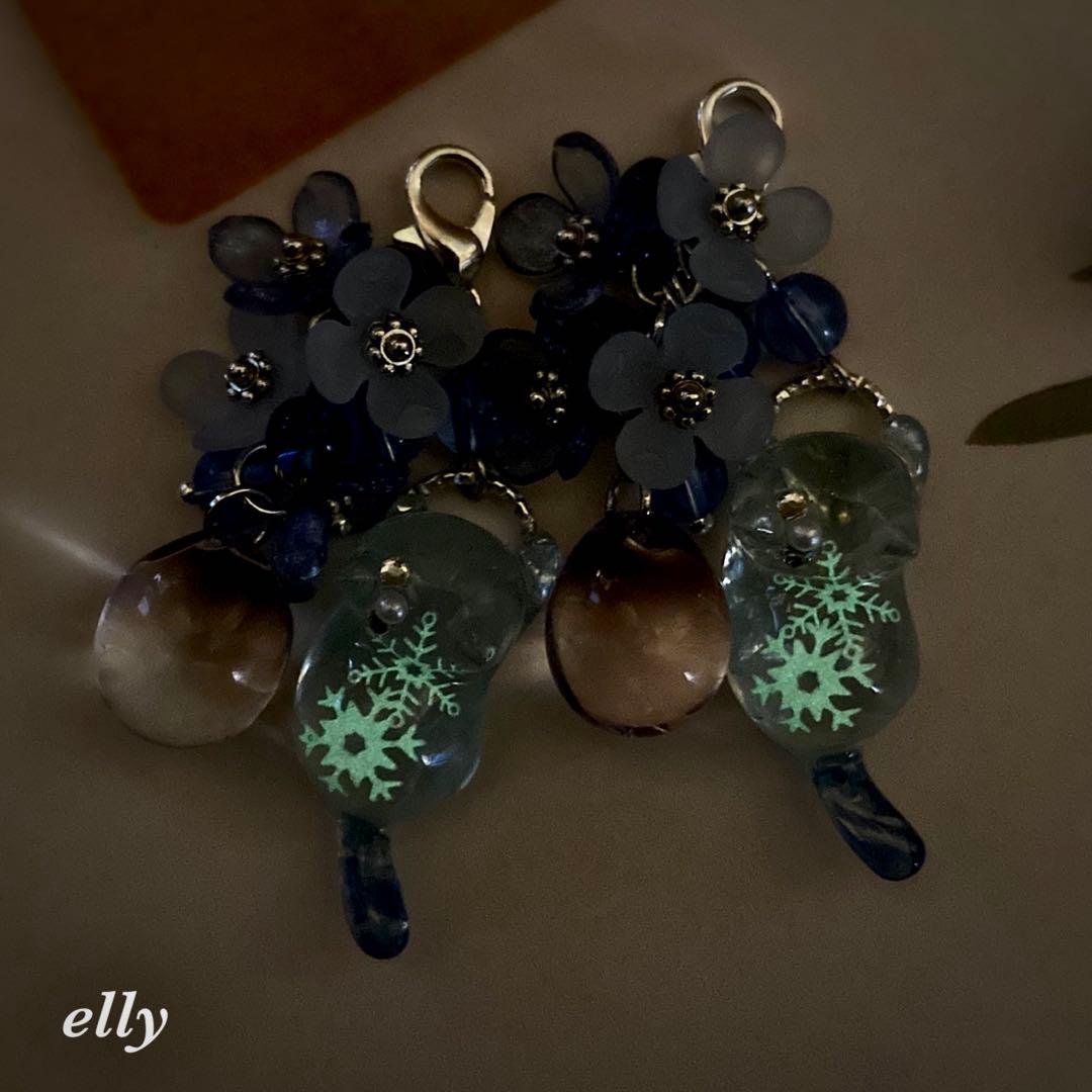 【ひな様】1582.天然石　琉球ガラス　クリスマス　星　ジャンピング猫　レジン